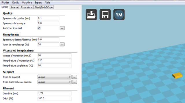 configue pour impression avec plateau chauffant